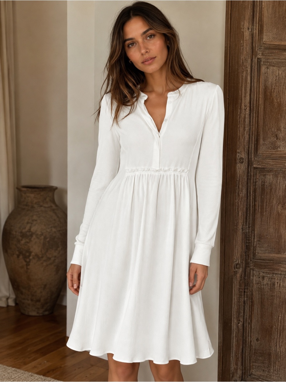 Club Monaco white  Long-Sleeve midi-Dress fully lined